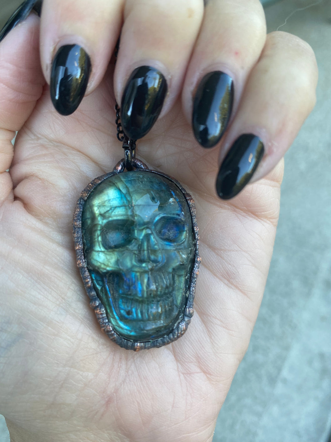 Labradorite Skull Pendant