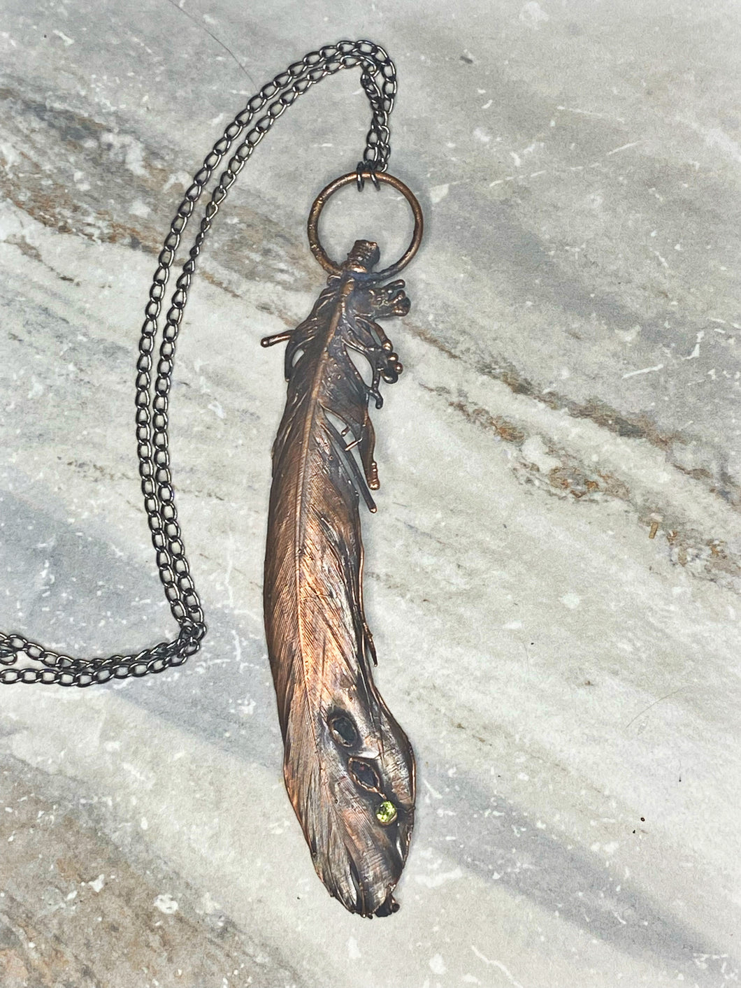 Feather Crossbody Necklace with gemstones