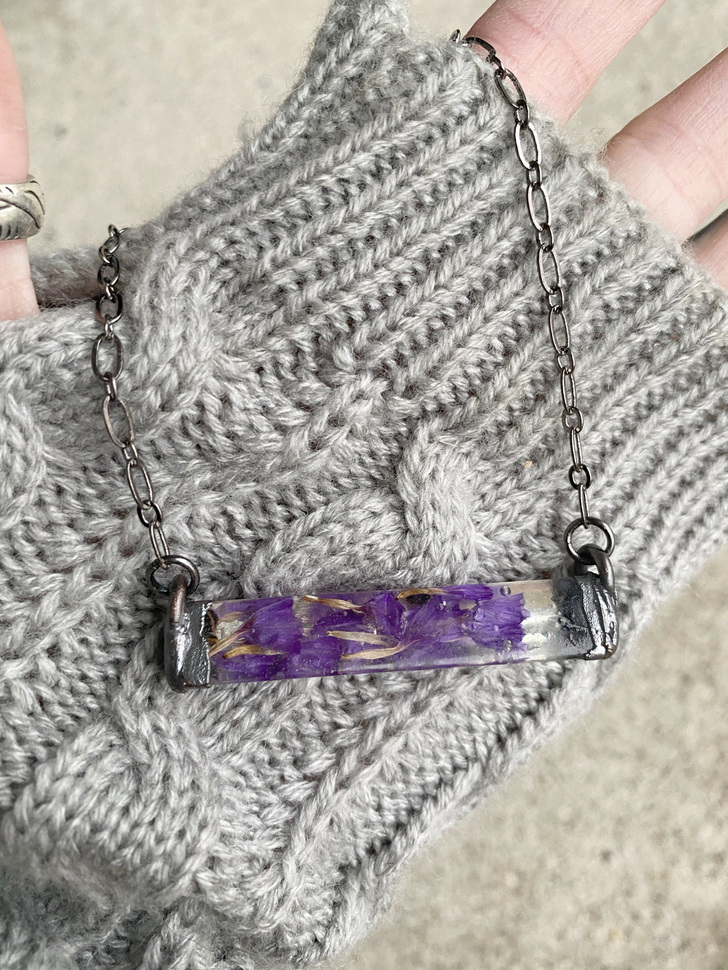 Purple Flower Bar Necklace