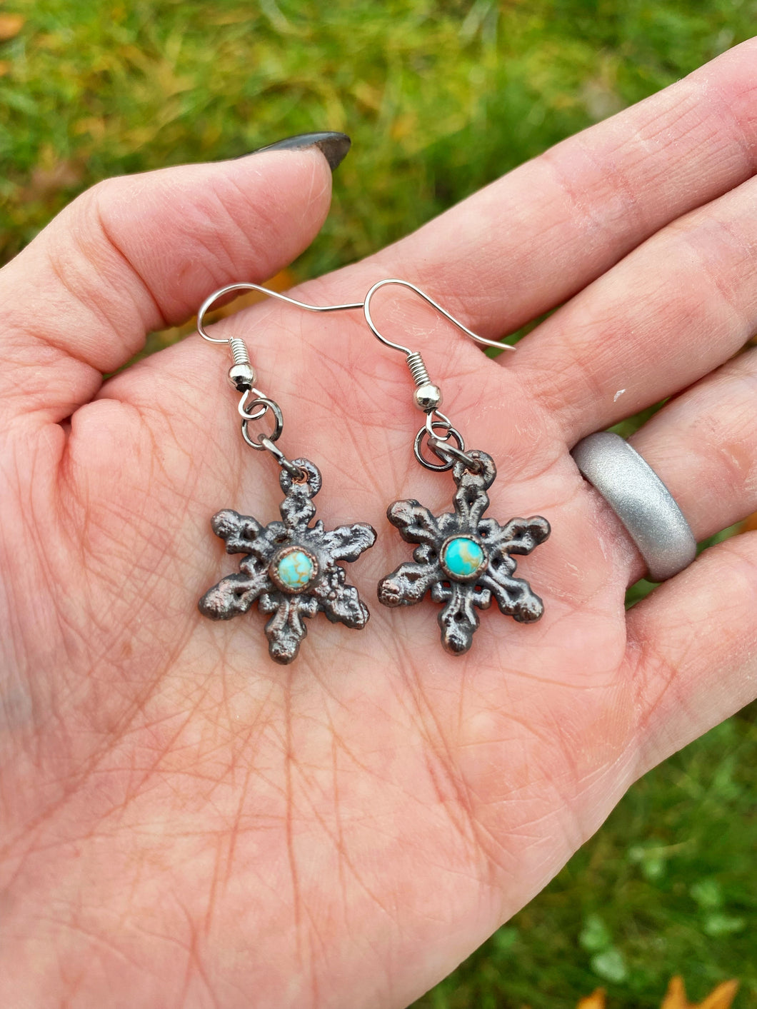 Turquoise Snowflake Earrings