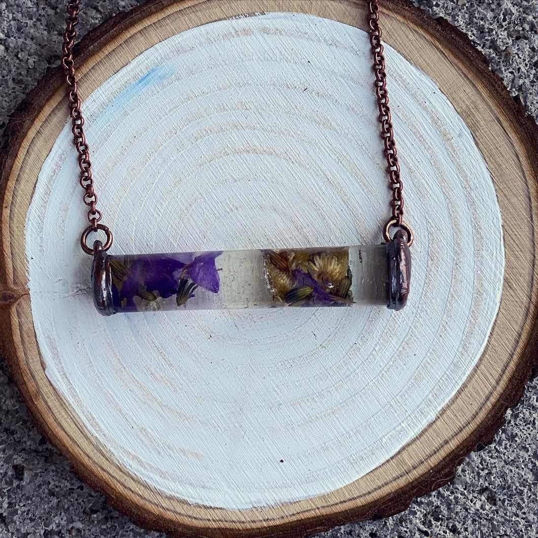 Purple and Yellow Floral Bar Necklace