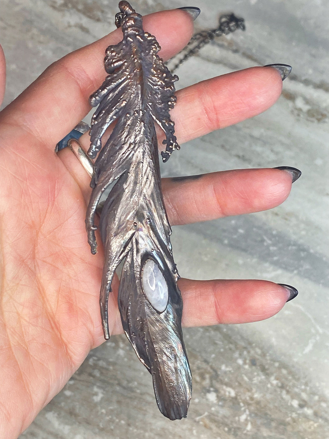 Moonstone Feather Pendant