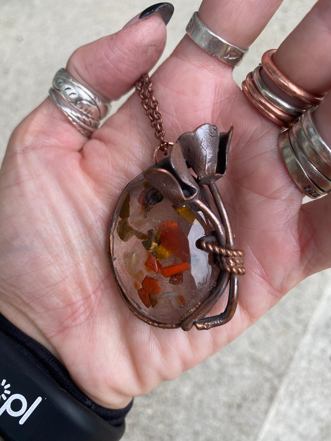 Rose, Jasper, Carnelian and Copper Pendant