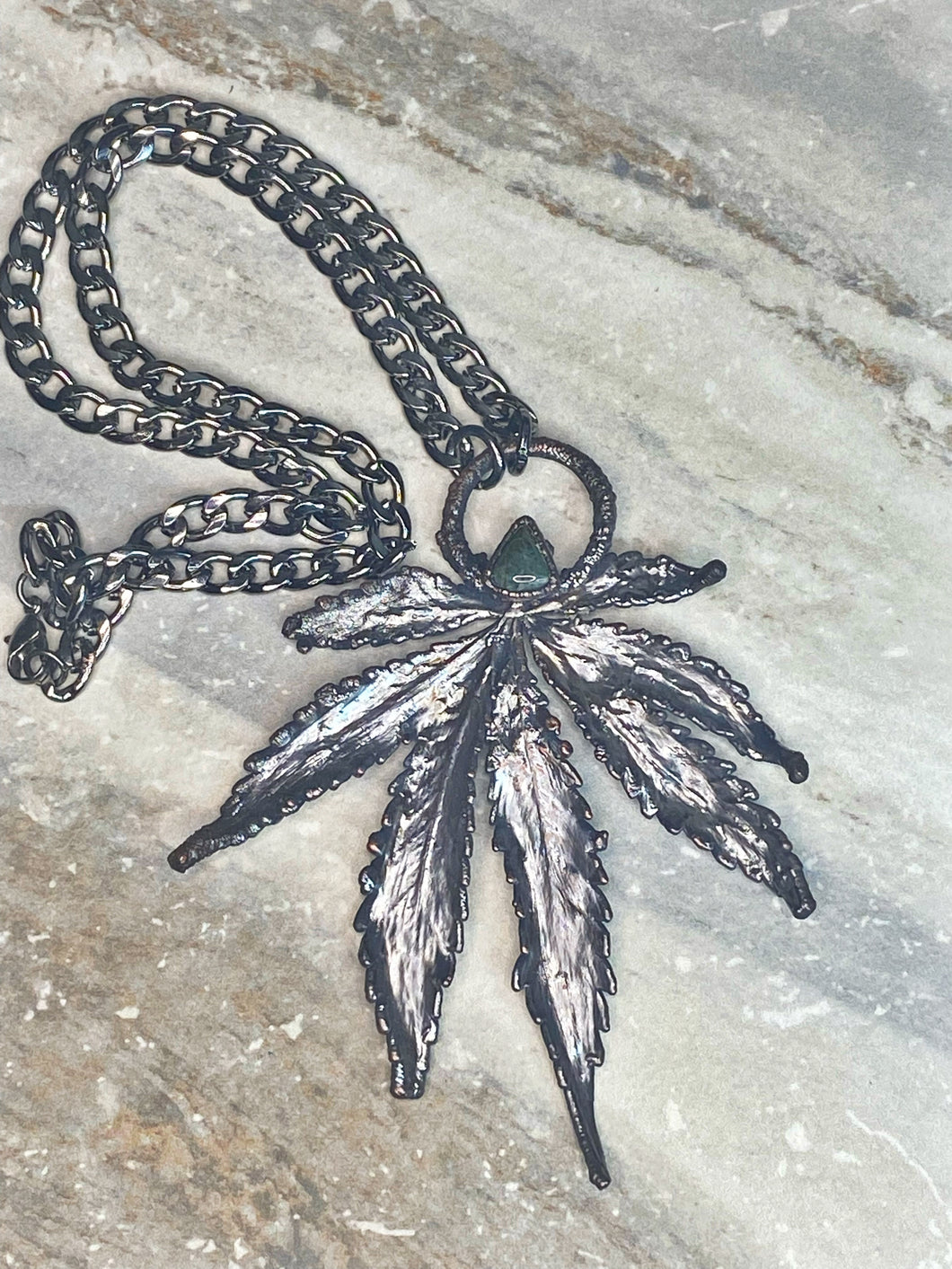 Moss Agate Leaf Pendant